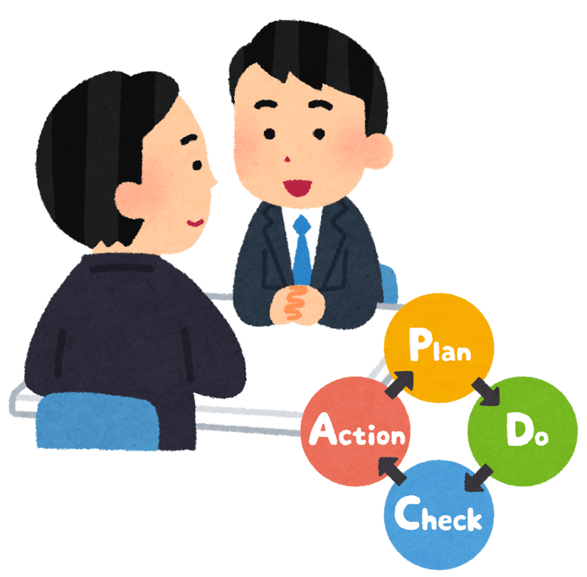 IT顧問の利用者がIT顧問と向かい合って座りサポートを受けている画像